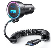 Auto lādētājs Joyroom JR-CL07 3‑in‑1 60W ar iebūvētu USB‑C kabeli 1,6 m, melns