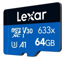 Lexar 64 GB augstas veiktspējas 633x microSDHC UHS-I, līdz 100 MB/s lasīšanai 20 MB/s rakstīšanai