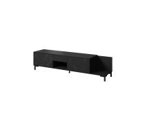 TV skapis Cama Meble MARMO 2D1S1K, 195x40x47.5 cm, melns mats ar melnas marmora virsmu