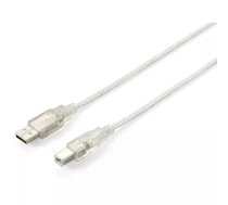 USB 2.0 Type A uz Type B kabelis Equip 128653 1.0m Caurspīdīgs Sudrabs