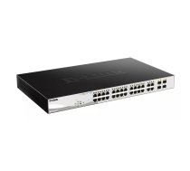 Pārvaldāms L2 Gigabit PoE slēdzis D-Link DGS-1210-24P — 24× 10/100/1000 RJ-45, IEEE 802.3af/at, 56 Gbit/s, skapja montāža, melns