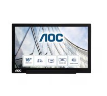 AOC 01 Series I1601FWUX monitori 39,6 cm (15.6") 1920 x 1080 pikseļi Full HD LED Sudrabs, Melns