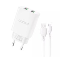 DUDAO EU charger 2xUSB 2.4A 5V white Type C cable Universāls Balts AC Iekštelpas