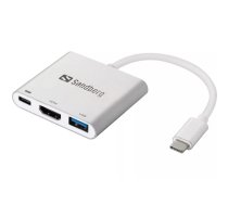 Sandberg USB-C Mini Dock HDMI+USB USB Veids-C USB Type-C + USB Type-A + HDMI Alumīnijs, Balts