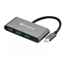 Sandberg USB-C to 3xUSB 3.0 Hub + PD USB 3.2 Gen 1 (3.1 Gen 1) Type-C 5000 Mbit/s Alumīnijs, Balts