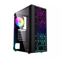 Datora korpuss GEMBIRD Fornax 2500 Midi Tower melns — ATX/ITX atbalsts, rūdīts stikls, RGB apgaismojums, 3x120 mm priekšā, 2x2.5" nodalījumi