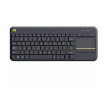 Logitech K400 Plus bezvadu skārienekrāna televizora tastatūra ar vienkāršu multivides vadību un iebūvētu skārienpaliktni, QWERTY