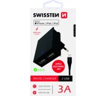 Swissten MFI Premium Apple Sertificēts Tīkla Lādētājs USB 3А / 15W Ar Lightning (MD818) vadu 120 cm Melns SW-DET-3AWCLMFI-BK
