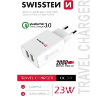 Swissten Premium Tīkla Lādētājs 2x USB / QC3.0 23W Balts SW-T-23W-QC30-W