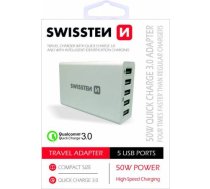 Swissten Qualcomm 3.0 QC Premium Tīkla Lādētājs USB 5x 2.1A / 50W Balts SW-TCH-QUAL3.050W-W