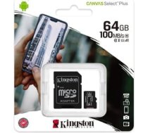 Kingston memory card 64GB microSDXC Canvas Select Plus cl. 10 UHS-I 100 MB|s + adapter