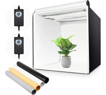 Yorbay fotostudijas komplekts 60 x 60 x 60 cm LED Photo Box Light Cube Profesionāla fotografēšanas gaismas telts ar 3 PVC fona plēvēm (melna, tīri balta, silti balta)