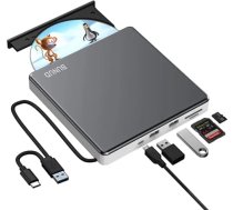 Ārējais CD/DVD diskdzinis USB 3.0 Type-C CD DVD rakstītājs ar SD/TF un USB slotiem, optiskā diskdziņa CD DVD diskdziņi klēpjdatoram Windows 11 10 Mac MacBook Air Pro Apple iMac PC