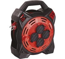 EMOS kabeļa spole ar LED prožektoru, 15 m āra kabeļu kaste Schuko un 20 W prožektors, neoprēna gumijas kabelis H07RN-F, IP44 ūdensizturīgs lietošanai ārpus telpām, 1600 lm spilgtums, 4 ligzdas