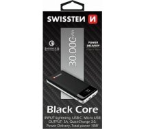 Swissten Black Core Premium Recovery Power Banka Uzlādes baterija / USB / USB-C / 30000 mAh SW-PWB-BLC-30000