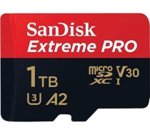 SanDisk 1TB Extreme PRO microSDXC karte + SD adapteris + RescuePRO Deluxe, līdz 200 MB/s, ar A2 App Performance, UHS-I, 10. klase, U3, V30