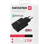 Swissten Premium Tīkla Lādētājs 2x USB / QC3.0 23W SW-T-23W-QC30-BK