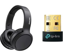 Philips bezvadu austiņas uz ausīm ar mikrofonu/Bluetooth, trokšņu izolāciju, 29 stundu atskaņošanas laiku, melns un TP-Link UB500 nano USB Bluetooth 5.0 adaptera sargspraudnis ANEB0B9GFF8JRT