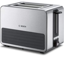 Bosch TAT7S25 kompaktais tosteris, iebūvēts nerūsējošā tērauda maizītes stiprinājums, ar automātisku izslēgšanos, ar atkausēšanas funkciju, ideāli piemērots 2 grauzdiņa šķēlēm, plats, pacelšanas funkcija, 1050 W, melna/pelēka