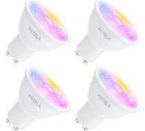 ANTELA Alexa Light Bulb Gu10 4,5 W 350 LM Smart WiFi LED RGB aptumšojama spuldze, silti balta/vēsi balta gaisma (2700 K–6500 K), lietotņu vadība saderīga ar Google Home, 40° Be, 4 gab. ANEB09TTCC2XFT