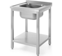 Tērauda darba virsmas galds ar vienu izlietni 600x600mm un plauktu - Hendi 811856