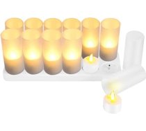 EXTSUD 12 LED bezliesmas sveces, uzlādējamas sveces, ar baterijām darbināmas sveces, bezvadu tējas sveces, LED Ziemassvētku sveces, sveču gaismas, LED vaska sveces ar uzlādes staciju (bez barošanas avota)