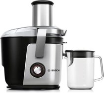 Bosch VitaJuice 4 MES4010 sulu spiede augļiem un dārzeņiem, īpaši liels pildījuma griezums, 1,5 l sulas tvertne, vairāki ātrumi, mazgājams trauku mazgājamā mašīnā, 1200 W, melns/sudrabs