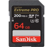 SanDisk Extreme PRO SDXC UHS-I atmiņas karte 64 GB (V30, 200 MB/s, U3, 4K UHD video, SanDisk QuickFlow tehnoloģija, temperatūras izturīga)