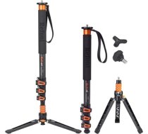 Oglekļa šķiedras monopods, Refoni C304F kameras vienkāji, 173 cm teleskopiskais ceļojumu monopods, 4 segmenti ar noņemamu statīva pamatni, iztur līdz 25 kg DSLR kameras videokamerai