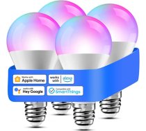 meross viedā WLAN spuldze HomeKit Wifi lampai LED daudzkrāsaina aptumšojama spuldze RGBWW, saderīga ar Siri, Alexa, Google Home un SmartThings, E27 Silti balts, 4 iepakojumā ANEB0B976T24FT
