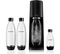 SodaStream Water Carbonator Black Value Pack x 3 ar 2 x 1 litru 2 litru pudelēm, var mazgāt trauku mazgājamajā mašīnā un 1 ātrā savienojuma cilindru Terra Black