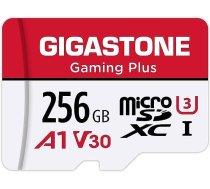 Gigastone Gaming Plus Micro SD karte 256 GB + SD adapteris, saderīgs ar slēdzi, SD kartes lasīšanas ātrums līdz 100 MB/s. MicroSDXC atmiņas karte UHS-I A1 U3 V30, 10. klase, 4K UHD video