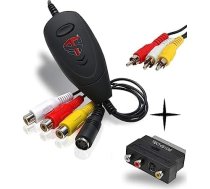 TECHSIDE Complete Analogue Digital Converter (SCART adapteris + RCA kabelis) 2022 | Savietojams ar Windows 11 + jaunu programmatūru | USB 2.0 Video Grabber Capture Convert VHS digitālo formu