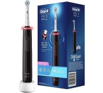 Oral-B PRO 3 3000 Sensitive Clean elektriskā zobu birste ar 3 tīrīšanas režīmiem un vizuālu 360° spiediena kontroli zobu aprūpei, dizainers Braun, Black