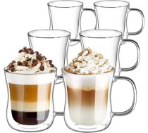ecooe dubultsienu Latte Macchiato glāžu komplekts, borsilikāta stikla kafijas krūzes, komplekts 6, 350 ml, tējas glāzes ar rokturi kapučīno pagatavošanai, latte makiato, tēja, saldējums, piens, alus