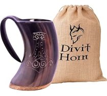 Divit Authentic Viking Horn | Arhaiskā alus krūze | Royal Flair | Dzēriens no īsta vērša raga krūzes (Fenrir, pulēta)