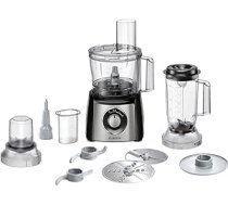 Bosch MultiTalent 3 MCM3501M kompaktais virtuves kombains, 50 funkcijas, maisīšanas trauks 2,3 l, mikseris 1,0 l, nazis, griešana un rīvēšana (smalki, rupji), smalcinātājs, trieciendisks, 800 W, melns.