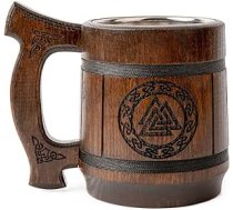 TESLYAR Viking Mug Wood – Alus krūzes akmens, Viking Drinking Cup, Viking Beer Mug, Viking Vikings, Viduslaiku kauss, Alus dāvana, Vikingu kauss, Alus krūze, Koka alus krūzes | Alus