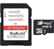 BigBuild tehnoloģija 16 GB īpaši ātra 80 MB/s 10. klases MicroSD atmiņas karte Huawei MediaPad T3 10 planšetdatoram, iekļauts SD adapteris ANE55B073T7Z9T2T