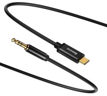 Stereo audio kabelis AUX 3.5mm Mini Jack - USB-C 120cm - melns