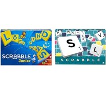 Mattel Games Y9670 — Scrabble Junior vārdu spēle un bērnu spēle, 2–4 bērni no 6 gadiem un Y9598 — oriģinālā vārdu spēle un galda spēle Scrabble, piemērota 2–4 spēlētājiem no 10 gadiem ANEB09L1DMFBFT