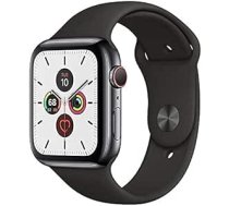 Apple Watch Series 5 (GPS + Cellular, 44 mm) — Acier Inoxydable Noir sānu Avec Bracelet Noir — (Generalüberholt)