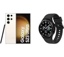 Samsung Galaxy S23 Ultra Android viedtālrunis, 512 GB, 5000 mAh akumulators + Galaxy Watch4 Classic, apaļš Bluetooth viedpulkstenis, Wear OS, grozāms [ekskluzīvi Amazon] ANEB0BV3C9B75T