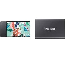 Samsung Galaxy Tab S7 FE, 12,4 collas, 64 GB iekšējā atmiņa, 4 GB RAM un pārnēsājams SSD T7, 1 TB, USB 3.2 Gen.2, 1050 MB/s lasīšanas ātrums ANEB0CT3785P5T