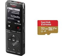 Sony ICD-UX570B digitālais balss ierakstītājs, melns un SanDisk Extreme microSDHC UHS-I atmiņas karte 32 GB + adapteris (viedtālruņiem, darbības kamerām un droniem, A1, C10, V30, U3, 100 MB/s) ANEB0BXT28JXDT