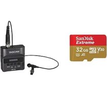 Tascam DR-10L digitālais audio ierakstītājs ar Lavalier mikrofonu, Black & SanDisk Extreme microSDHC 32GB + SD adapteris + Rescue Pro Deluxe 100MB/s A1 C10 V30 UHS-I U3 ANEB0978DSNZMT