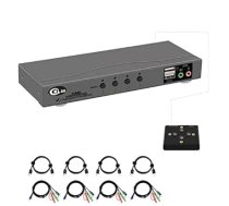 CKLau Displayport KVM Switch 4 ports 4K @ 60Hz 4: 4 DP KVM Switch USB 2.0, HDCP 2.2, HDR10, ar kabeļiem, audio un mikrofonu