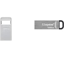 Kingston DataTraveler Micro USB Stick 256GB 200MB/s Metāla USB 3.2 Gen 1 - DTMC3G2/256GB, Sudraba un DataTraveler Kyson USB Stick USB 3.2, 128GB - ar stilīgu metāla korpusu bez vāciņa, melns ANEB0C3MQ5ZQYT