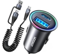 JOYROOM PD&QC 3.0 cigarešu šķiltavas USB C adapteris 60 W mini metāla automašīnas lādētājs ar 1,5 m USB/C–C uzlādes kabeļa automašīnas lādētāju USB C ar LED apgaismojumu tālrunim iPhone 14 13 12 Pro Max, Samsung, iPad, AirPods