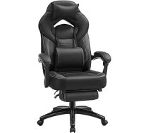 SONGMICS Ergonomisks spēļu krēsls spēļu krēsls Biroja krēsls ar teleskopisku kāju balstu regulējamu galvas balstu jostasvietas atbalsta slodzes ietilpība 150 kg melns OBG077B01